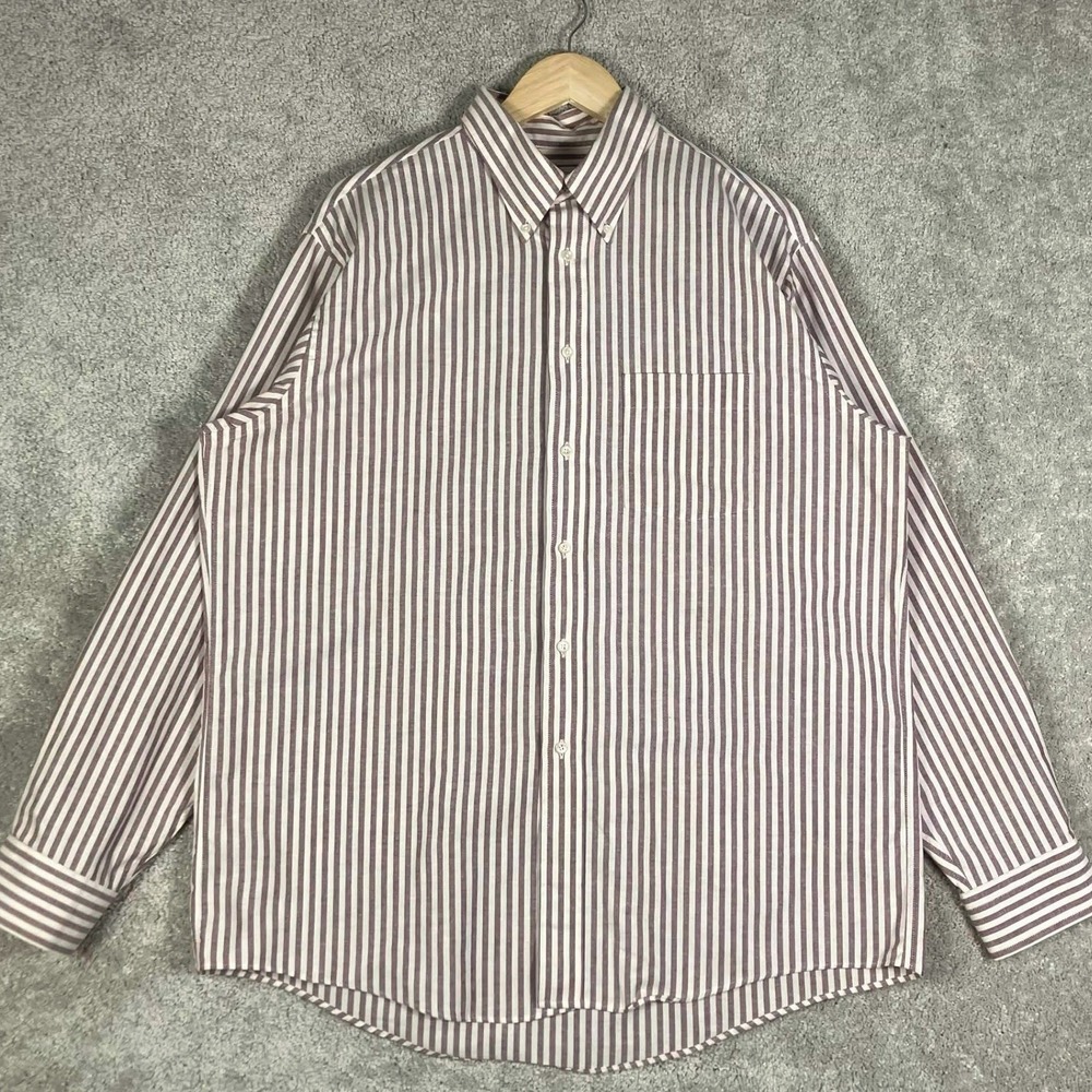 VTG Arrow Dover Mens Striped Button Down Shirt Red White Long Sleeve 17-34/35